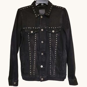 Zara Man Charcoal Denim Jean Jacket Rivet Accent Distressed Pockets Womens Small